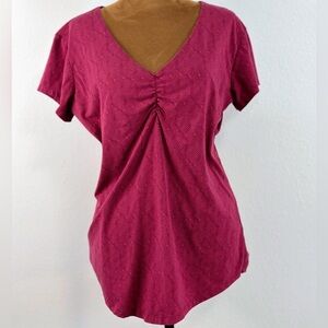 Kühl Women's L Raspberry V Neck Performance Hiking Top Short Sleeve